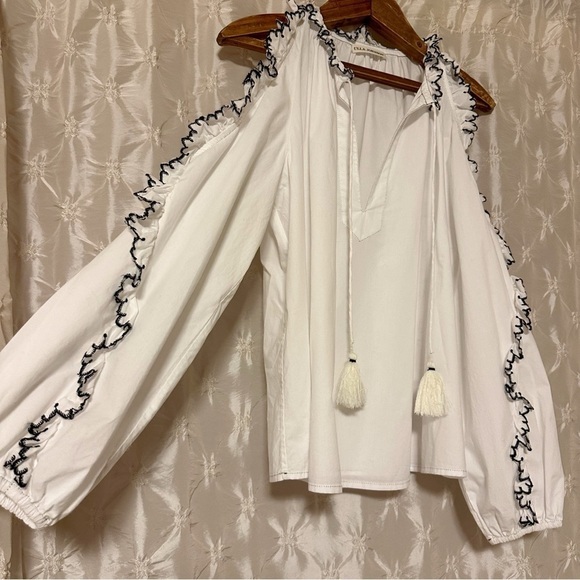 Ulla Johnson Amandine Cold Shoulder Poplin Blouse White Ruffle Peasant Top Boho - Picture 4 of 13